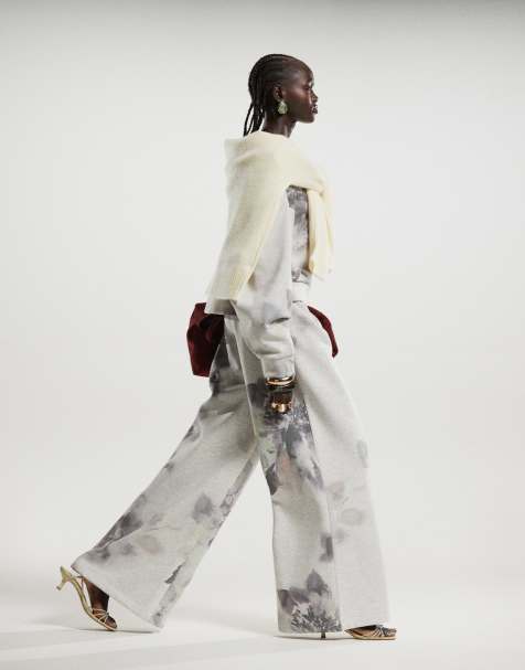 ASOS DESIGN - Joggers a fondo ampio con vita a pieghe e stampa a fiori in coordinato - view 1