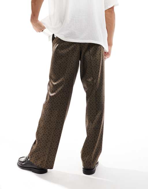 ASOS DESIGN - Joggers a fondo ampio eleganti marroni con motivo geometrico, 3 di 5