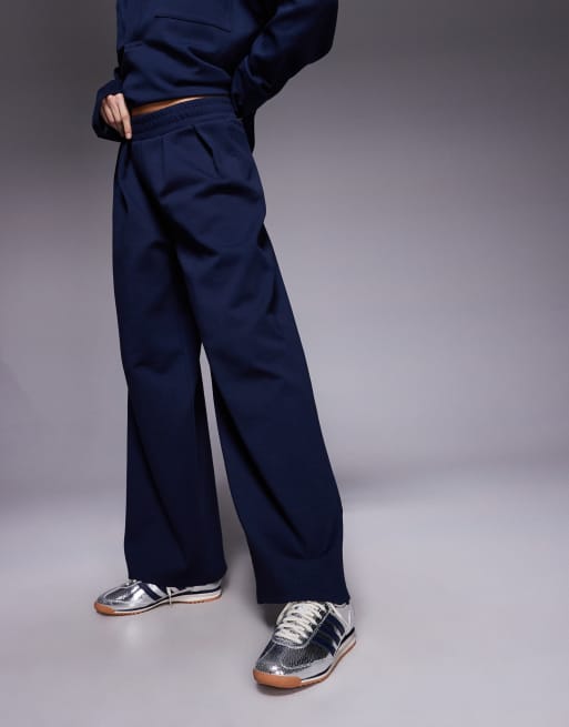ASOS DESIGN - Joggers a fondo ampio in tessuto interlock color blu navy in coordinato, 5 di 5