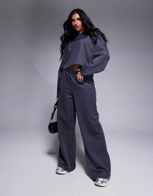 ASOS DESIGN - Joggers a fondo ampio in tessuto scuba grigio ardesia in coordinato