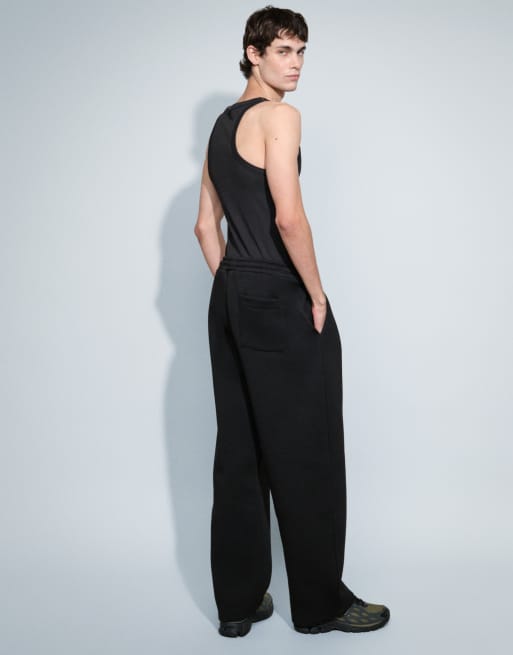 ASOS DESIGN - Joggers a fondo ampio in tessuto scuba nero con ricami, 5 di 7