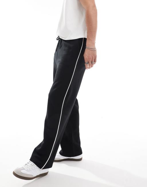 ASOS DESIGN - Joggers a fondo ampio neri con riga sul lato a contrasto, 3 di 6
