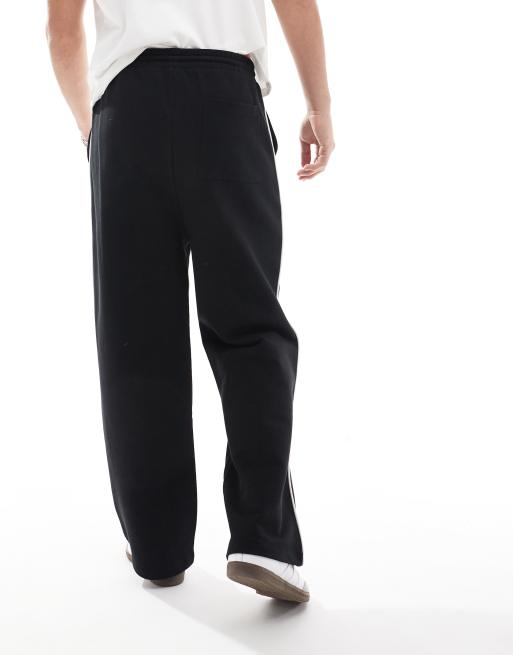 ASOS DESIGN - Joggers a fondo ampio neri con riga sul lato a contrasto, 6 di 6