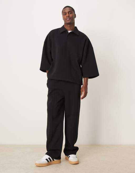 ASOS DESIGN - Joggers a fondo ampio nero con pinces in coordinato