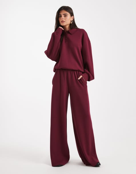 ASOS DESIGN - Joggers a fondo super ampio in tessuto cupro morbido al tatto color bordeaux - view 1