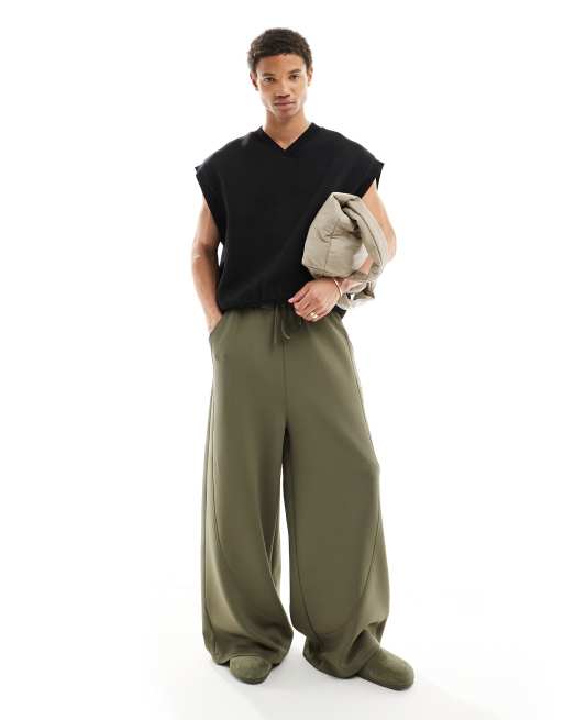 ASOS DESIGN - Joggers a fondo super ampio in tessuto scuba color kaki 