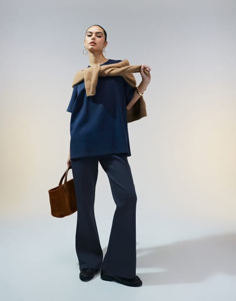 ASOS DESIGN - Joggers a zampa blu navy con cuciture interlock - view 1