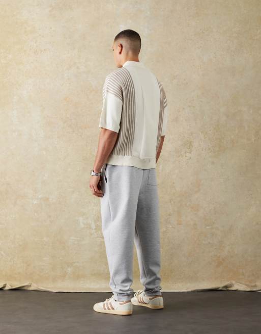 ASOS DESIGN - Joggers affusolati double-face grigio mélange con pinces, 3 di 6