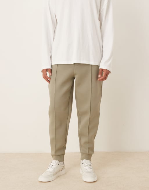 ASOS DESIGN - Joggers affusolati in tessuto effetto scuba con pinces kaki