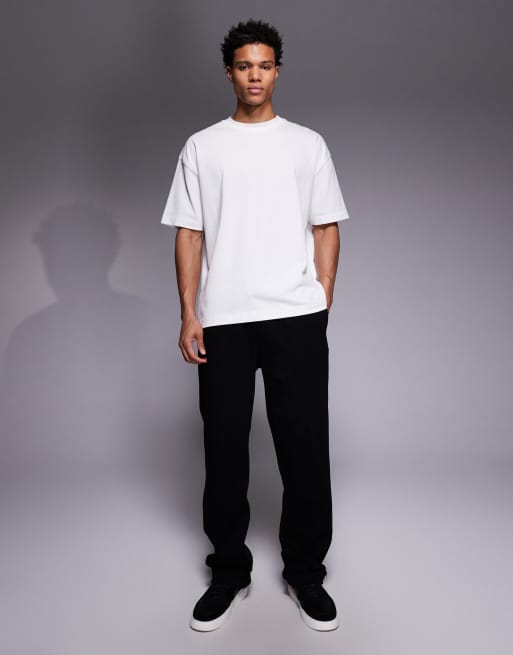 ASOS DESIGN - Joggers affusolati in tessuto pesante neri con orlo fisso e pinces, 2 di 5