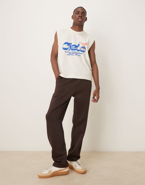 ASOS DESIGN - Joggers affusolati pesanti dritti marroni in tessuto stile scuba - view 1