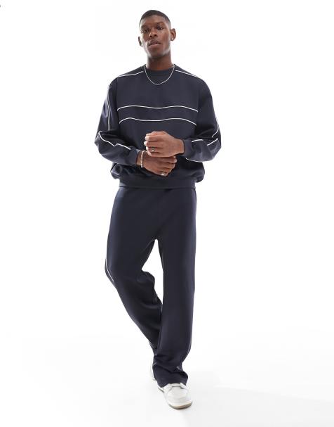 ASOS DESIGN - Joggers ampi in tessuto scuba blu navy con profili a contrasto in coordinato - view 1