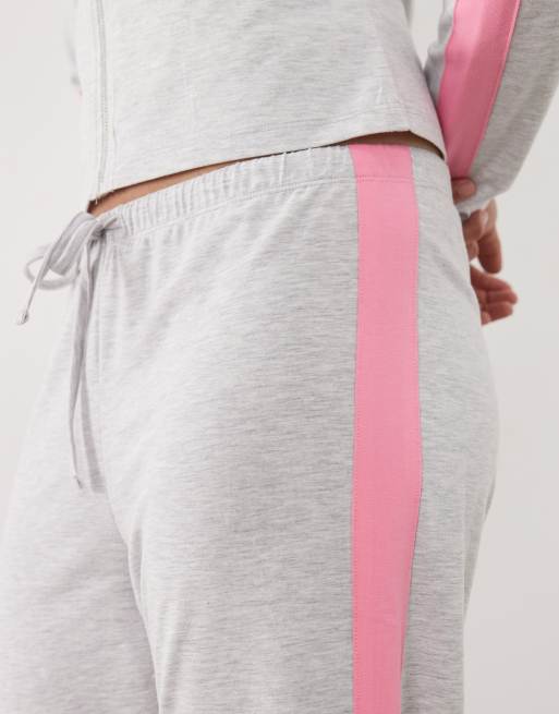 ASOS DESIGN - Joggers capri grigio mélange con riga rosa a contrasto in coordinato, 3 di 5