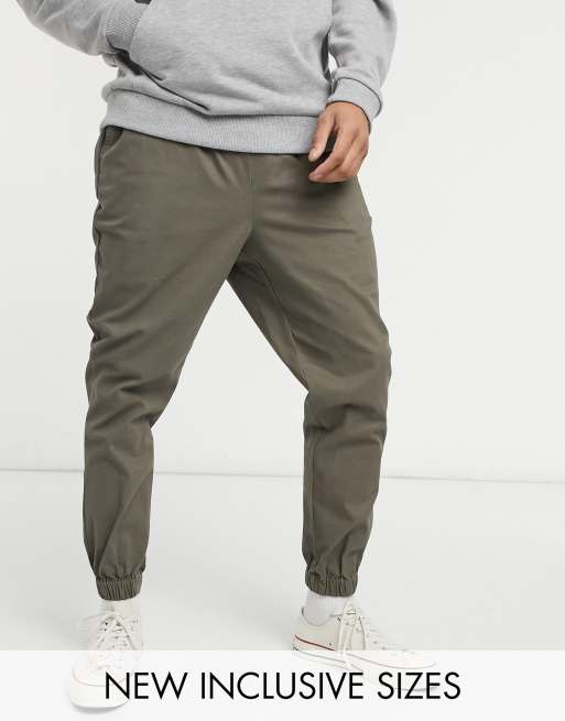 ASOS DESIGN - Joggers chino affusolati con vita elasticizzata kaki