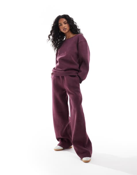 ASOS DESIGN - Joggers cocoon bordeaux lavaggio acido in coordinato - view 1
