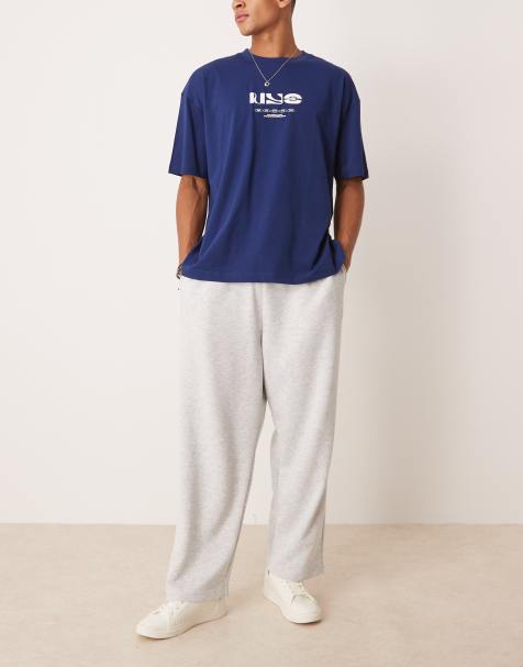 ASOS DESIGN - Joggers con fondo ampio grigio mélange con fascia in vita ampia e rovescio a ricci - view 1