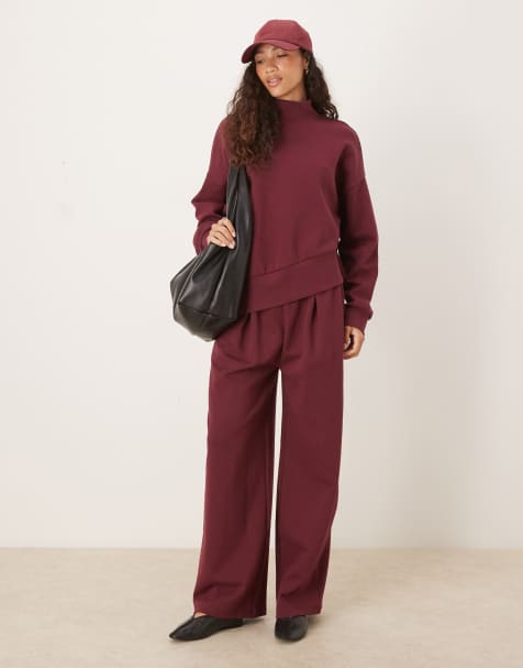 ASOS DESIGN - Joggers con fondo ampio in interlock color prugna con fascia in vita ampia - view 1