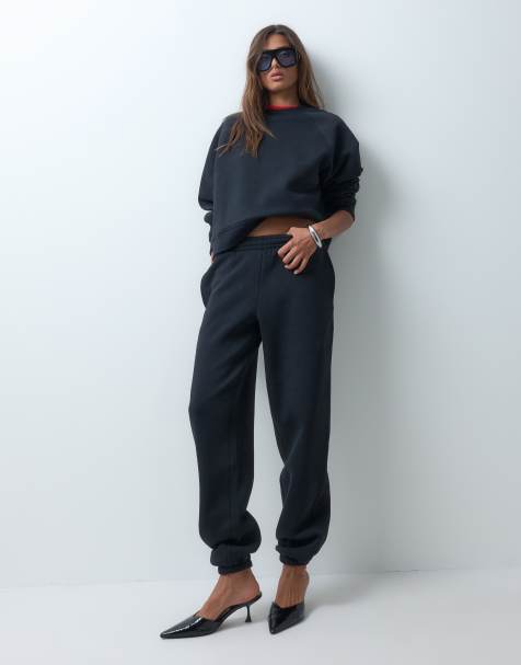 ASOS DESIGN joggers con risvolto in brushback neri - view 1