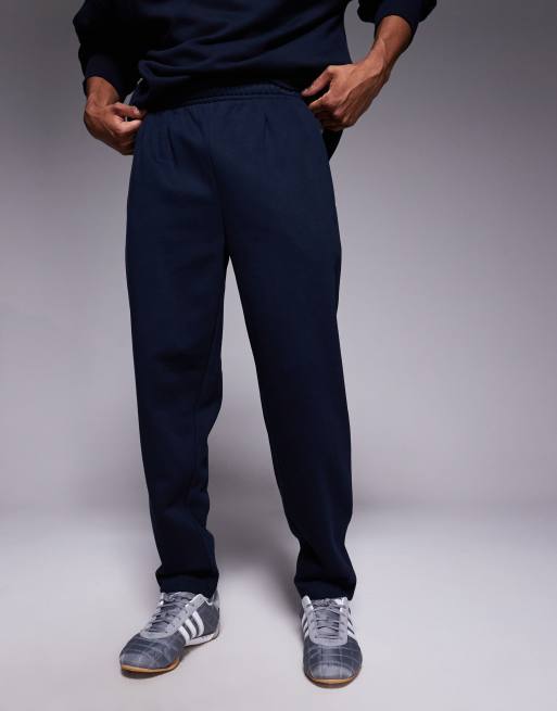 ASOS DESIGN - Joggers dritti blu navy con pieghe, 3 di 5