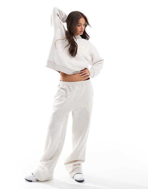 ASOS DESIGN - Joggers dritti color avena mélange con grafica "New Jersey" in ciniglia in coordinato - view 1