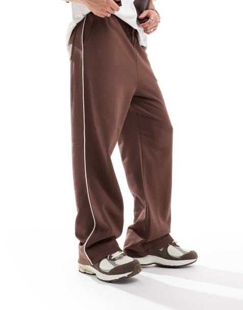 ASOS DESIGN - Joggers dritti marroni con profili a contrasto - view 1