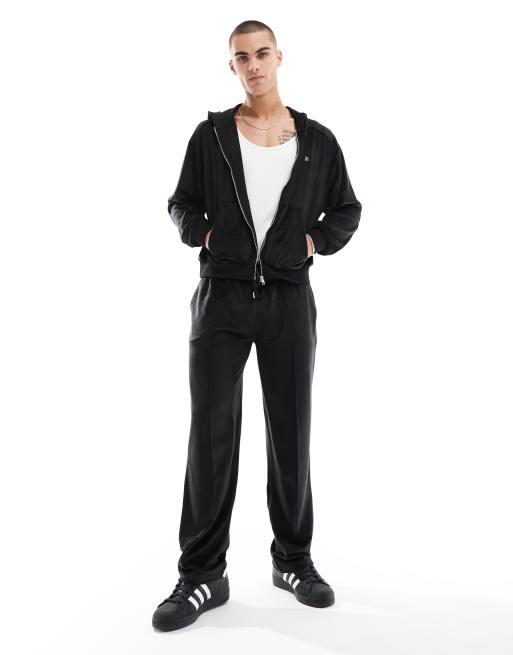 ASOS DESIGN - Joggers dritti neri in velour