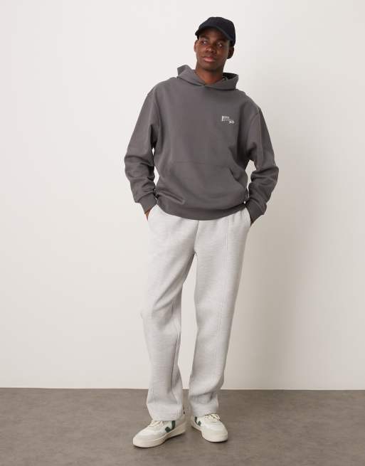 ASOS DESIGN - Joggers dritti pesanti grigio mélange in tessuto scuba con pinces