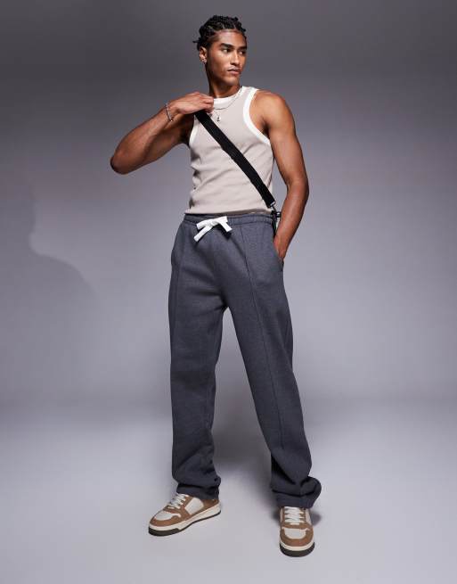 ASOS DESIGN - Joggers dritti pesanti premium grigio antracite mélange con pinces