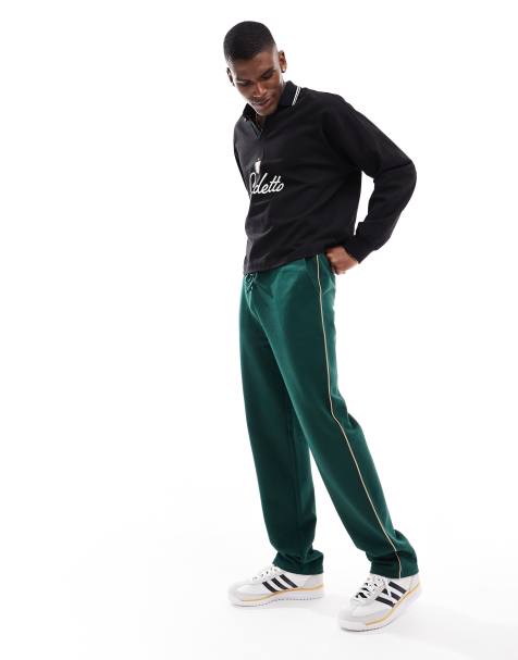 ASOS DESIGN - Joggers dritti verdi con profili gialli a contrasto - view 1