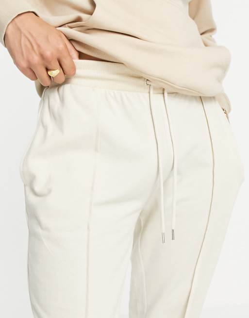 ASOS DESIGN - Joggers eleganti affusolati in tessuto piqué con orlo cucito e pinces beige, 4 di 4