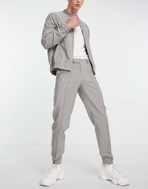 ASOS DESIGN - Joggers eleganti skinny grigio ardesia gessato in coordinato