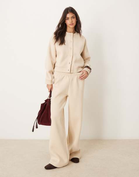 ASOS DESIGN - Joggers felpati a fondo ampio color avena in coordinato - view 1