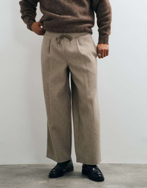 ASOS DESIGN joggers i bomuldstwill med brede ben i beige, 2 af 5