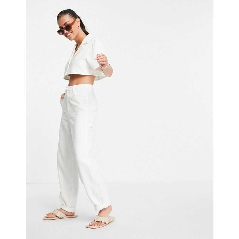 8lKwn Donna DESIGN cropped shirt and jogger co-ord in white cheesecloth