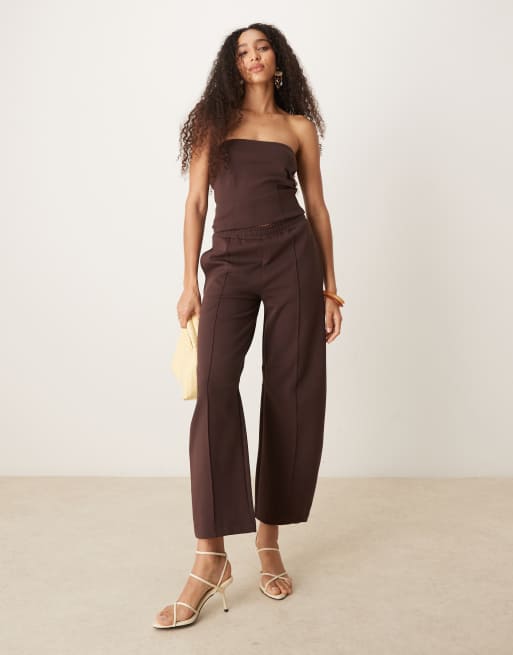 ASOS DESIGN - Joggers in tessuto interlock color cioccolato con gamba a cilindro in coordinato