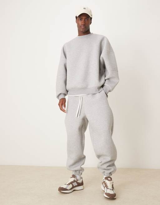 ASOS DESIGN - Joggers in tessuto scuba grigio mélange con cuciture in coordinato
