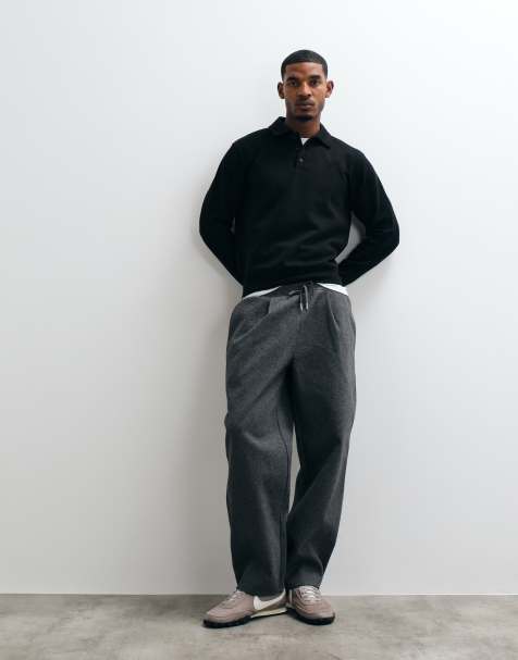 ASOS DESIGN joggers in twill di cotone a gamba ampia, grigio antracite - view 1