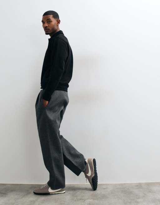 ASOS DESIGN joggers in twill di cotone a gamba ampia, grigio antracite, 3 di 5