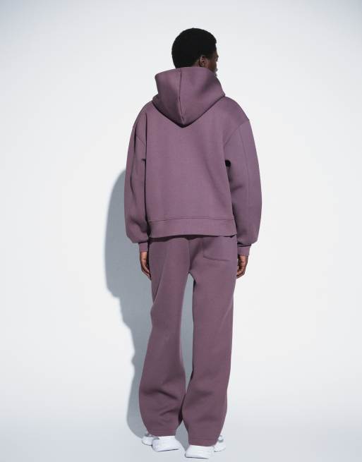 ASOS DESIGN joggers med brede ben i scuba-lignende stof og broderi i brun, 3 af 5