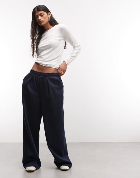 ASOS DESIGN joggers med brede ben og pressefold i navy - view 1