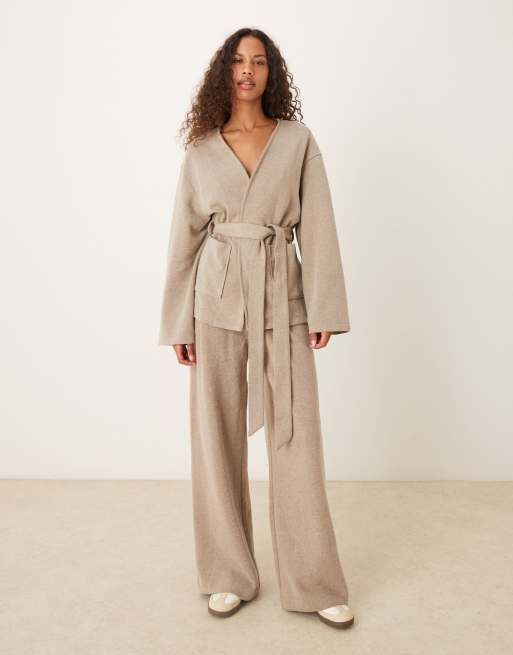 ASOS DESIGN - Coordinato super soffice tortora mélange con cardigan e pantaloni con fondo ampio, 3 di 3