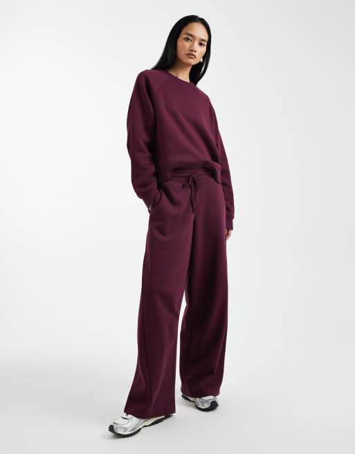 ASOS DESIGN - Joggers oversize bombati color prugna con interno spazzolato e cuciture a vista