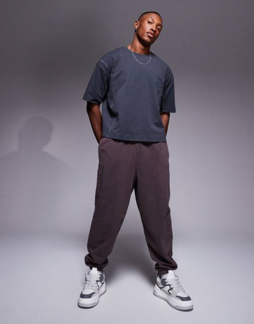 ASOS DESIGN - Joggers oversize marrone scuro slavato, 2 di 5