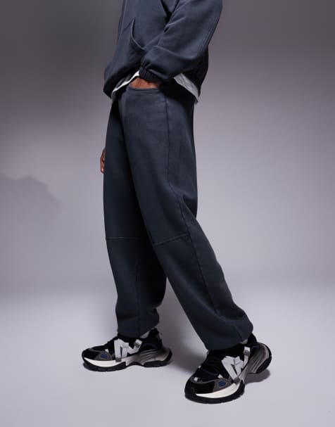 ASOS DESIGN - Joggers oversize nero slavato con impunture a contrasto - view 1