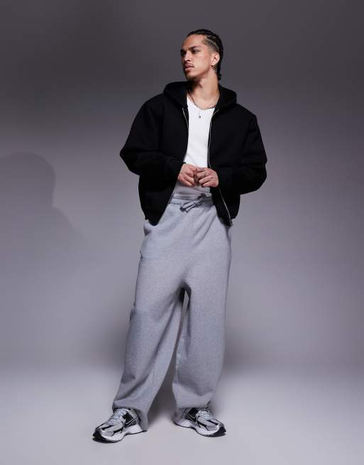 ASOS DESIGN - Joggers oversize premium pesanti con gamba a palloncino grigio mélange da 400 gsm
