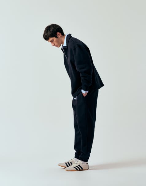 ASOS DESIGN - Joggers pesanti affusolati blu navy con pieghe in coordinato - view 1