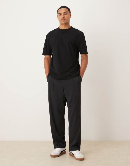 ASOS DESIGN - Joggers pesanti affusolati neri in tessuto effetto scuba con pinces, 2 di 5