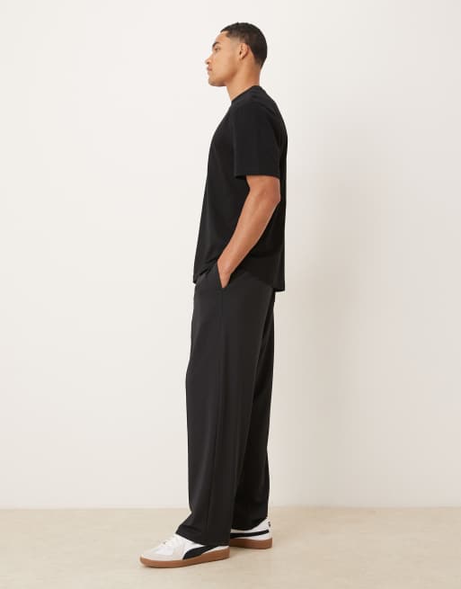 ASOS DESIGN - Joggers pesanti affusolati neri in tessuto effetto scuba con pinces, 3 di 5