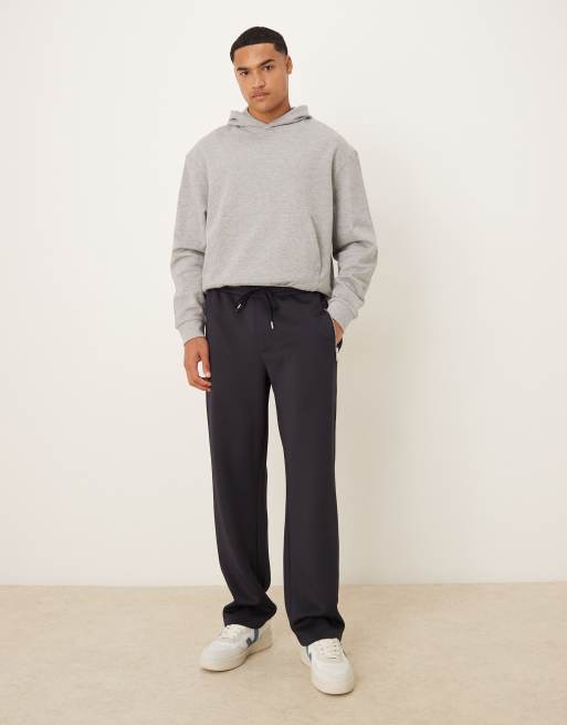 ASOS DESIGN - Joggers pesanti dritti blu navy in tessuto effetto scuba con tasche con zip, 2 di 5