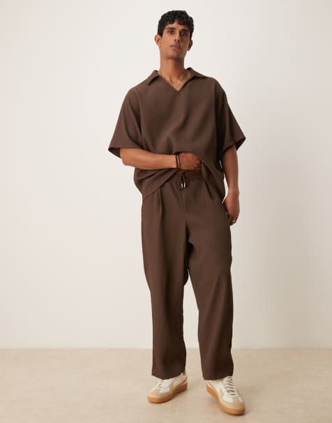 ASOS DESIGN - Joggers plissé affusolati vestibilità comoda marroni con pieghe - view 1